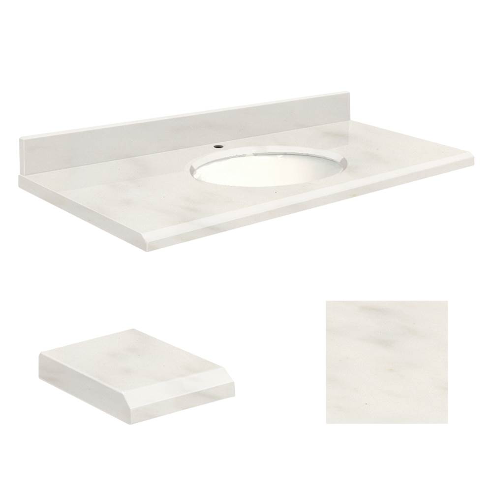 Transolid Quartz 25 -in x 19-in 1 Sink Bathroom Vanity Top with Beveled Edge, Single Faucet Hole, and White Bowl in Antique White Top, White Bowl