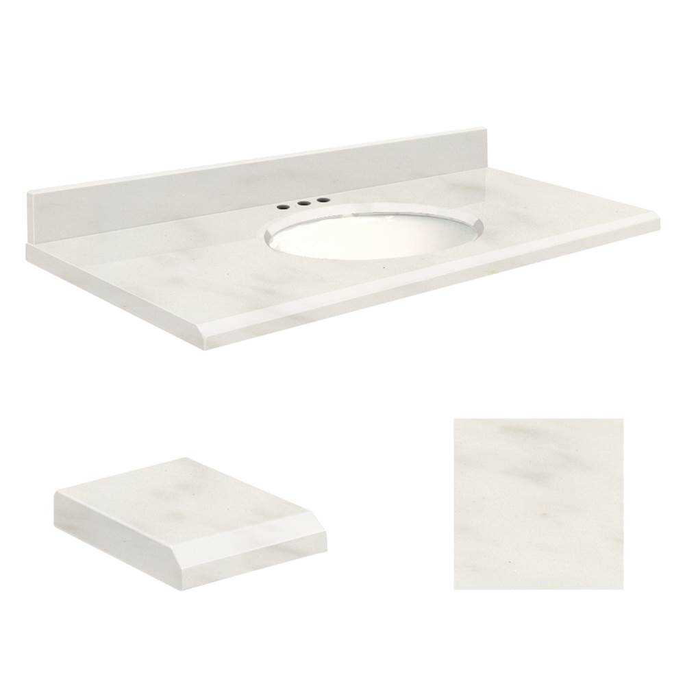 Transolid Quartz 25 -in x 19-in 1 Sink Bathroom Vanity Top with Beveled Edge, 8-in Centerset, and White Bowl in Antique White Top, White Bowl