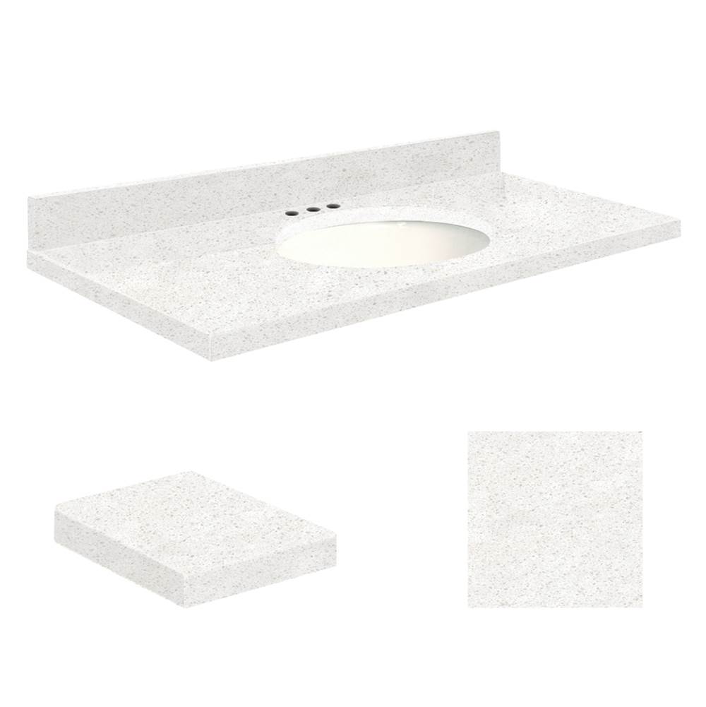 Transolid Quartz 25-in x 19-in Bathroom Vanity Top with Eased Edge, 8-in Centerset, and White Bowl in Natural White Top, White Bowl