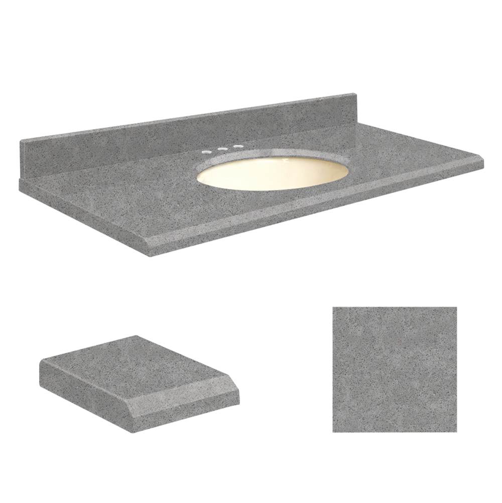 Transolid Quartz 25-in x 22-in Bathroom Vanity Top with Beveled Edge, 8-in Centerset, and Biscuit Bowl in Urban Grey Top, Biscuit Bowl