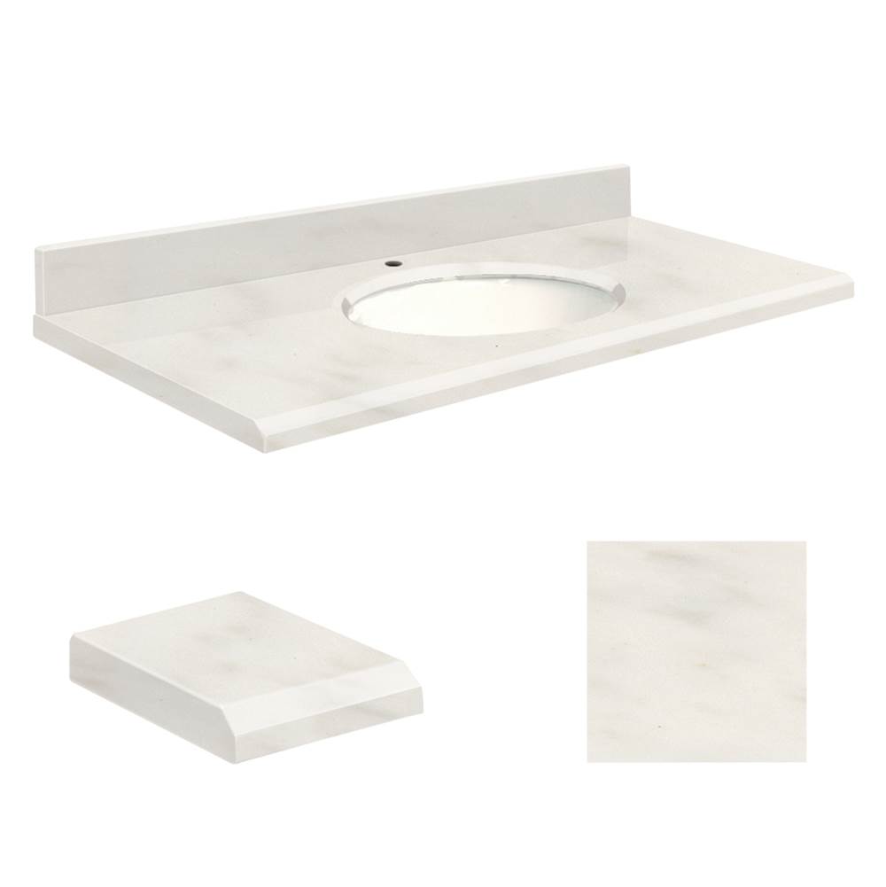 Transolid Quartz 31 -in x 19-in 1 Sink Bathroom Vanity Top with Beveled Edge, Single Faucet Hole, and White Bowl in Antique White Top, White Bowl