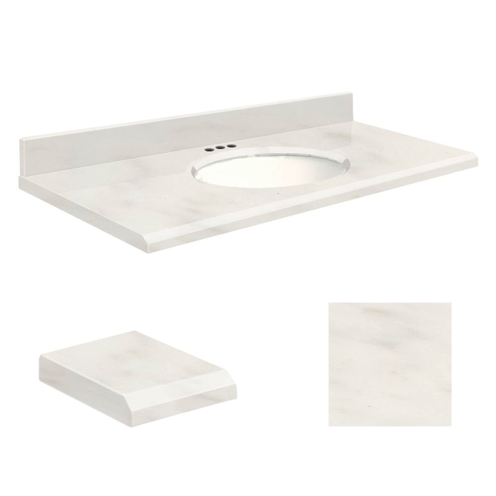 Transolid Quartz 31 -in x 19-in 1 Sink Bathroom Vanity Top with Beveled Edge, 4-in Centerset, and White Bowl in Antique White Top, White Bowl