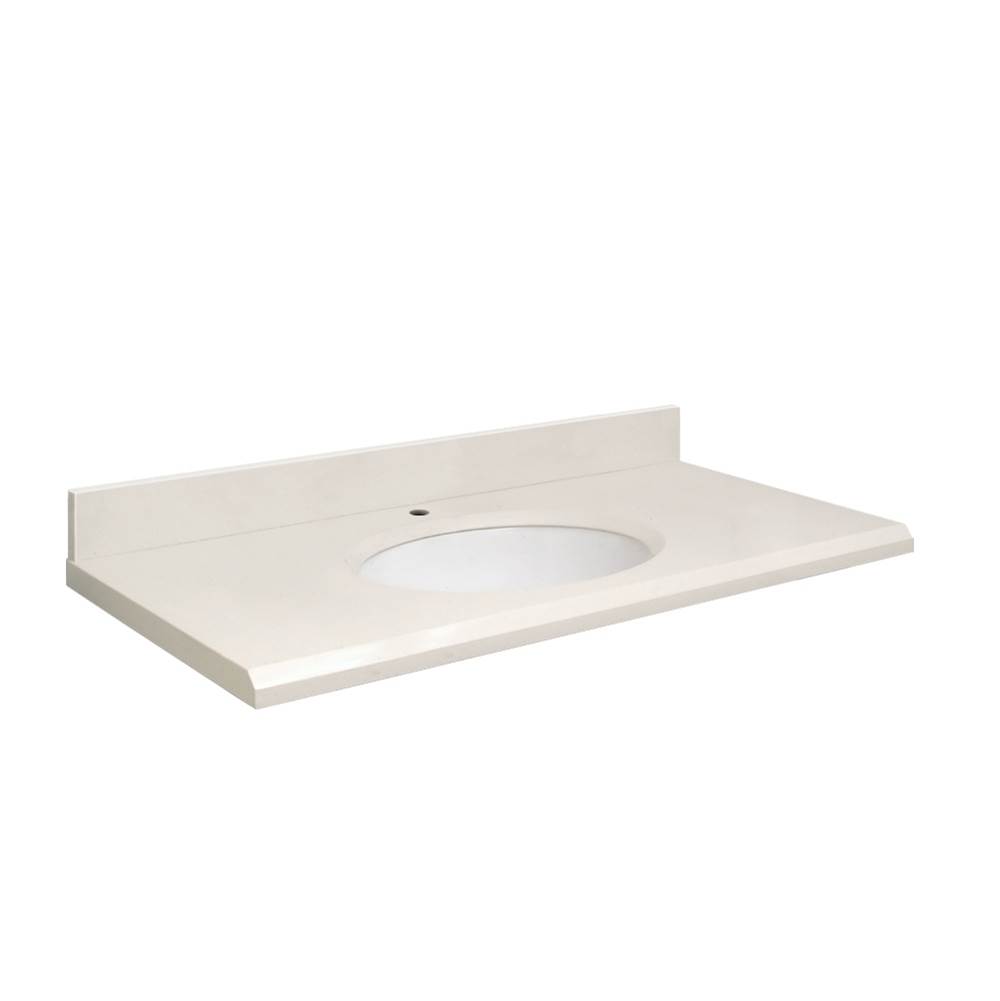 Transolid Quartz 37 -in x 19-in 1 Sink Bathroom Vanity Top with Beveled Edge, Single Faucet Hole, and White Bowl in Milan White Top, White Bowl