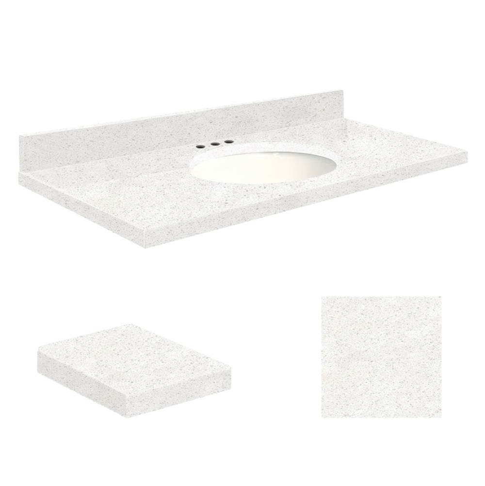 Transolid Quartz 37-in x 19-in Bathroom Vanity Top with Eased Edge, 8-in Centerset, and White Bowl in Natural White Top, White Bowl