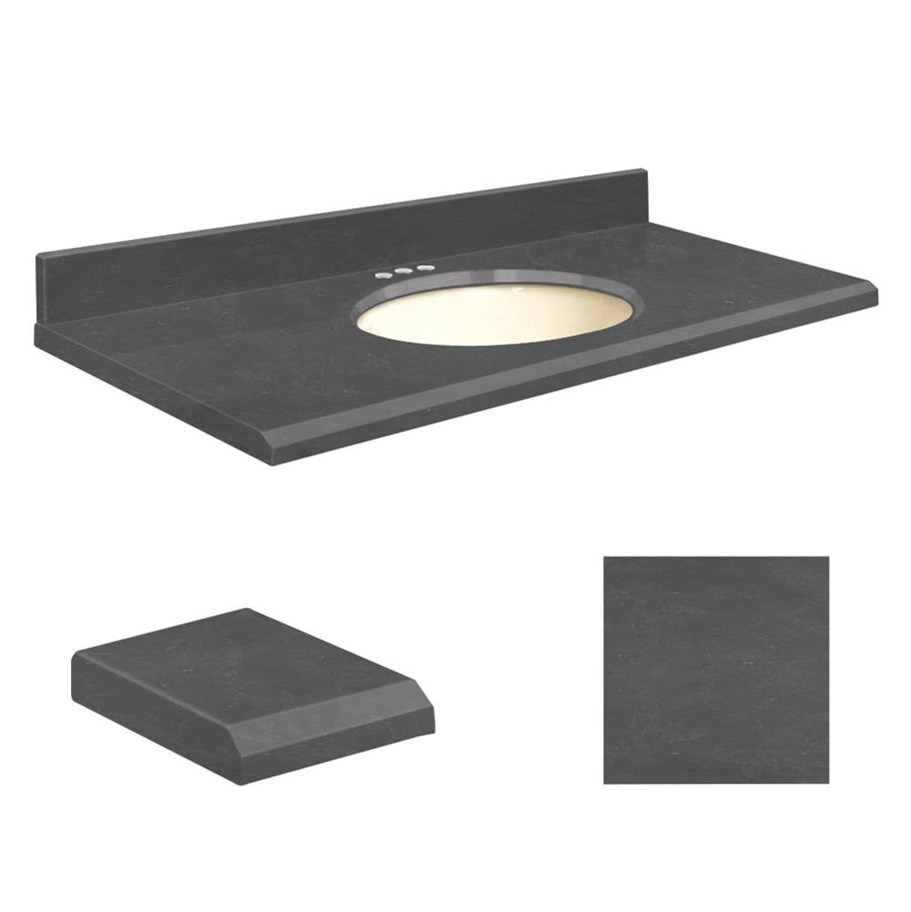 Transolid Quartz 49-in x 22-in Bathroom Vanity Top with Beveled Edge, 4-in Centerset, and Biscuit Bowl in Black Carrara Top, Biscuit Bowl