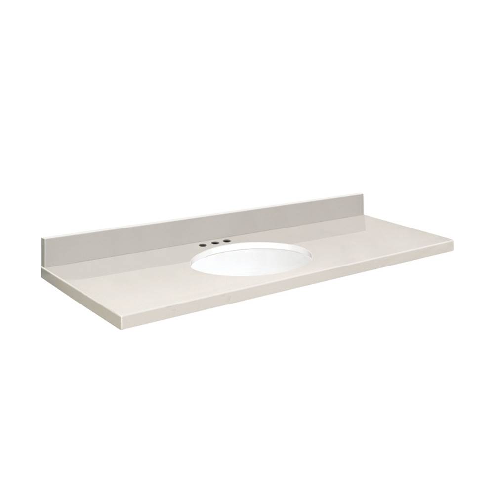 Transolid Quartz 61-in x 22-in Bathroom Vanity Top with Eased Edge, 8-in Centerset, and White Bowl in Milan White Top, White Bowl