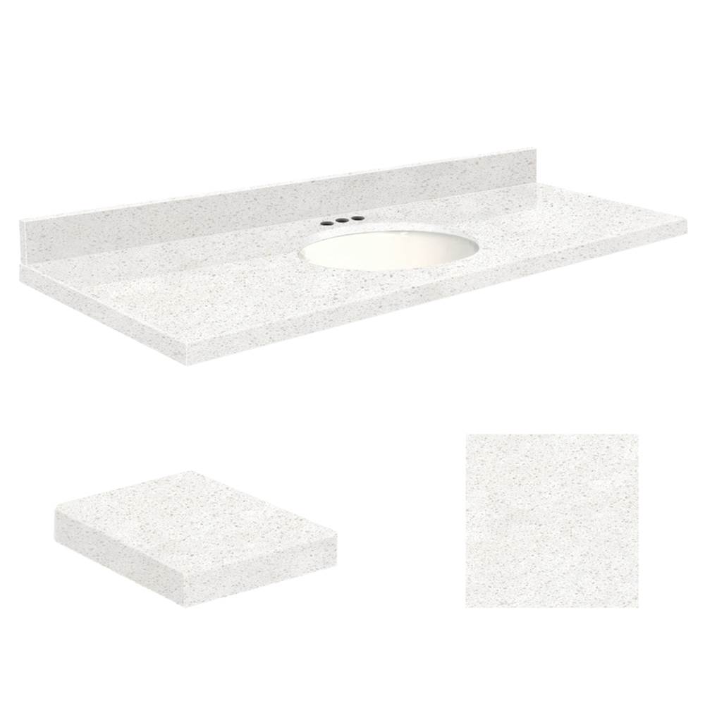 Transolid Quartz 61-in x 22-in Bathroom Vanity Top with Eased Edge, 4-in Centerset, and White Bowl in Natural White Top, White Bowl