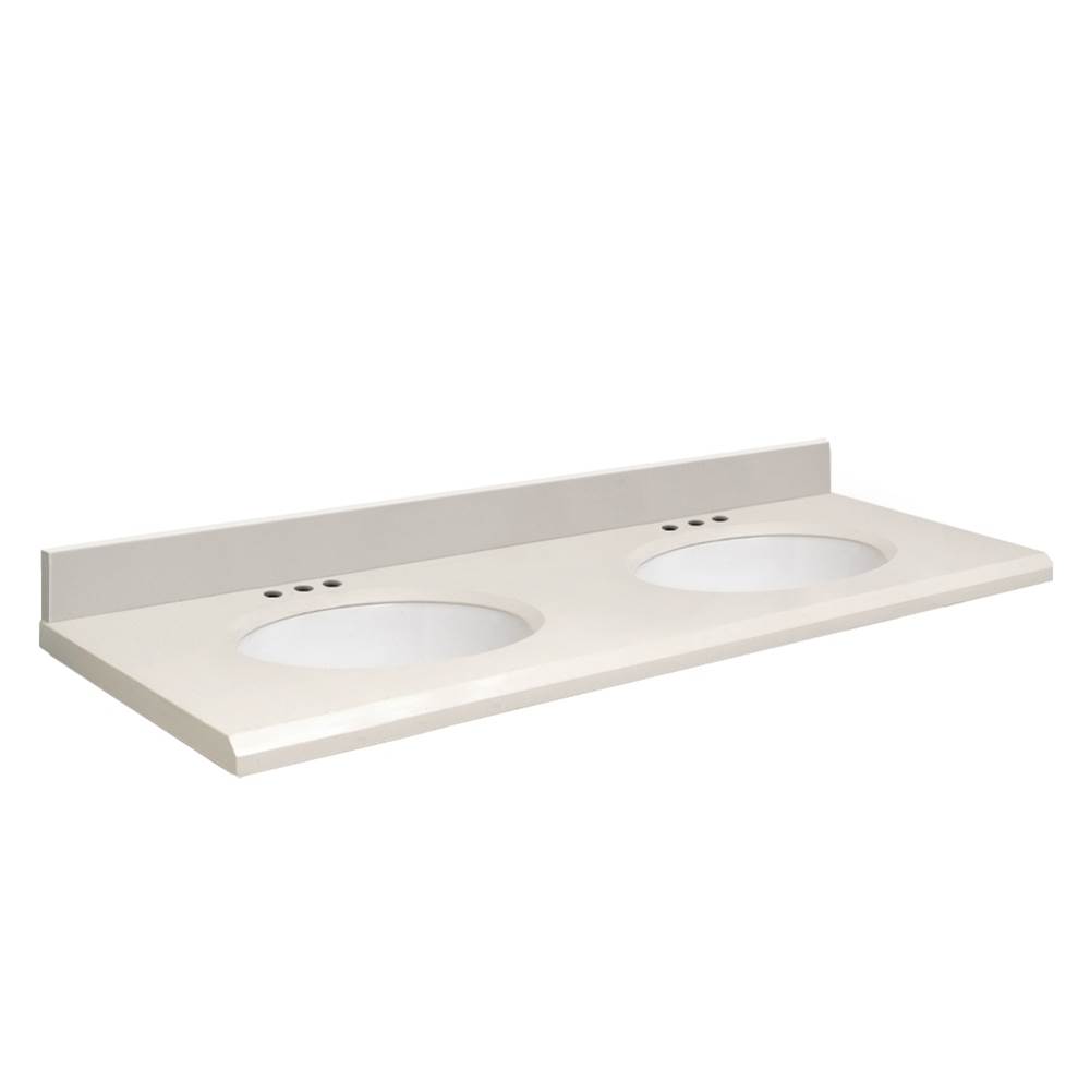 Transolid Quartz 61-in x 22-in Double Sink Bathroom Vanity Top with Beveled Edge, 8-in Centerset, and White Bowl in Milan White Top, White Bowl