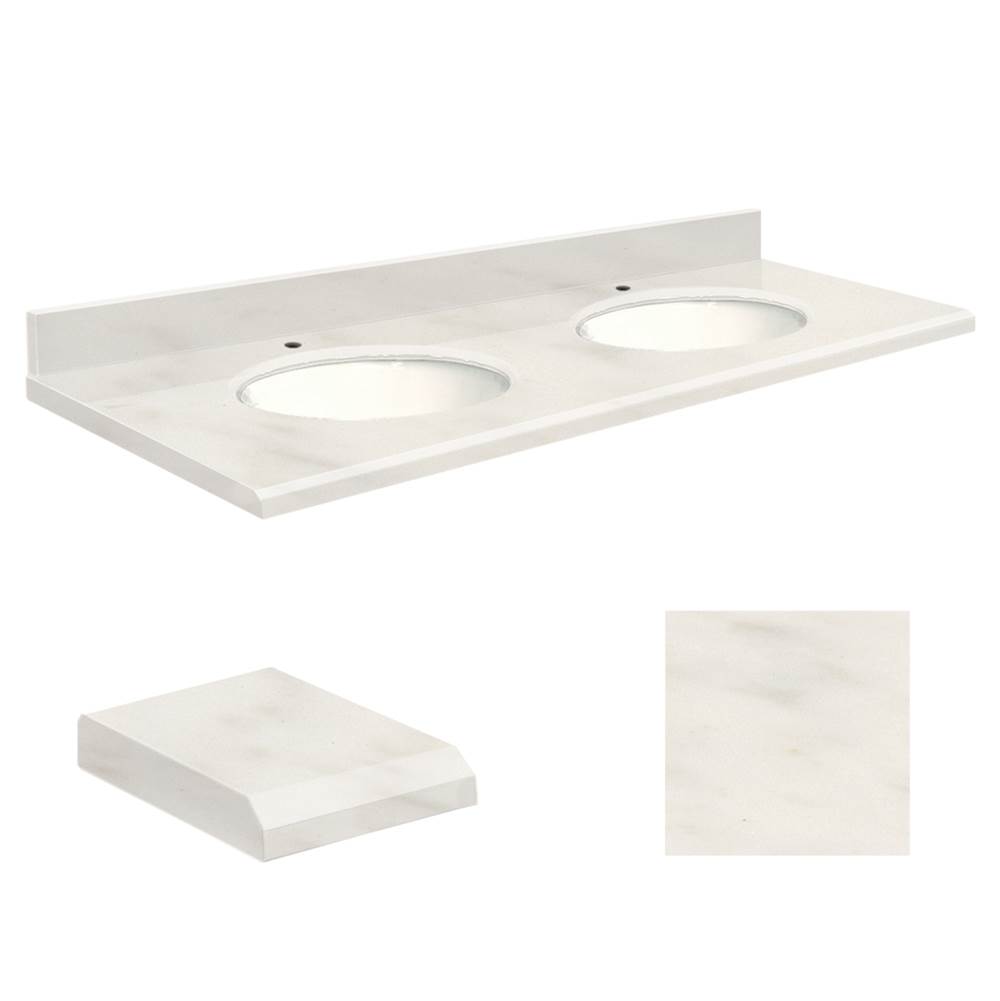 Transolid Quartz 61-in x 22-in Double Sink Bathroom Vanity Top with Beveled Edge, Single Faucet Hole, and White Bowl in Antique White Top, White Bowl