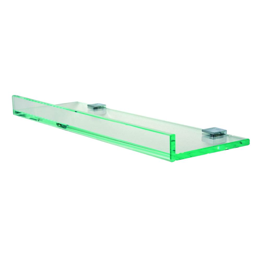 Valsan Tetris R Unlacquered Brass Glass Shelf W/1'' Front Lip And Square Back Plate - 23 5/8'' X 4 7/8'' X 1 3/8''