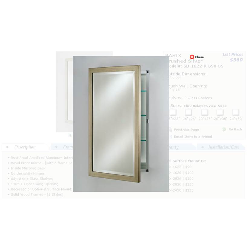 Afina Corporation Single Door 24X30 Recessed Basix Brushed Silver