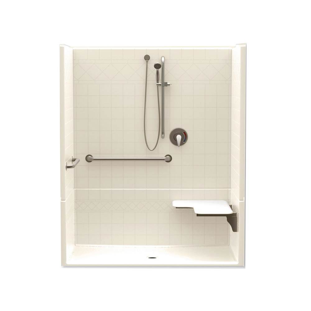 Aquatic F1604P 60 x 34 AcrylX Alcove Center Drain Four-Piece Shower in Almond