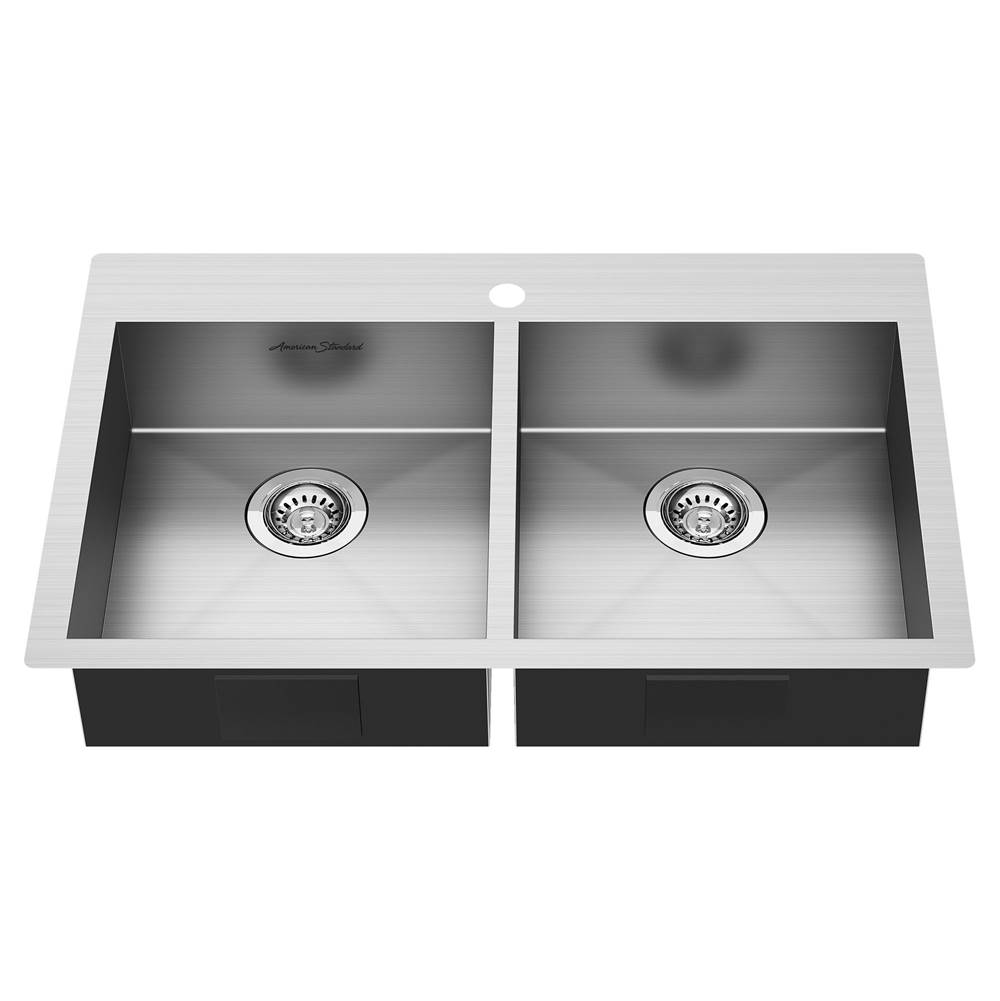 American Standard Edgewater® 33 x 22-Inch Stainless Steel 1-Hole Dual Mount Double-Bowl ADA Kitchen Sink