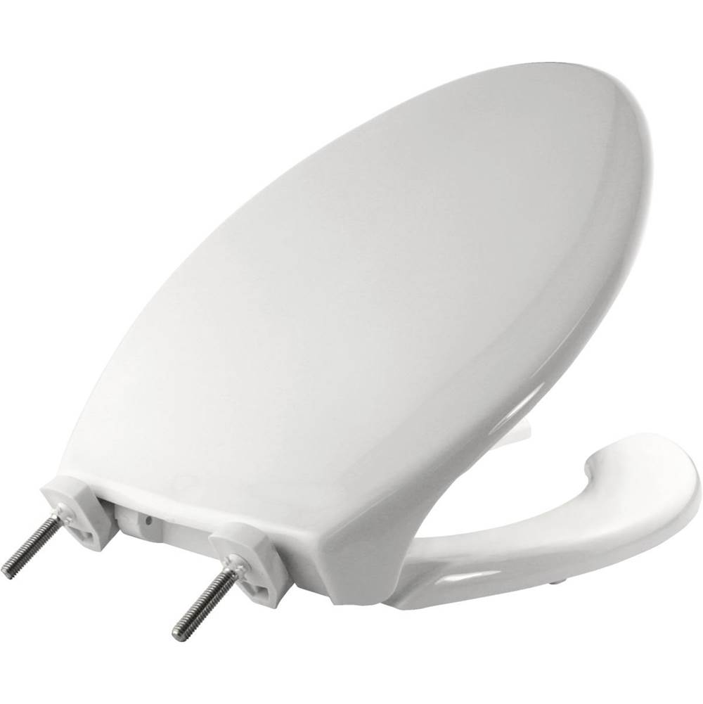 Bemis Elongated Plastic Open Front With Cover Toilet Seat with STA-TITE Commercial Fastening System and DuraGuard - White