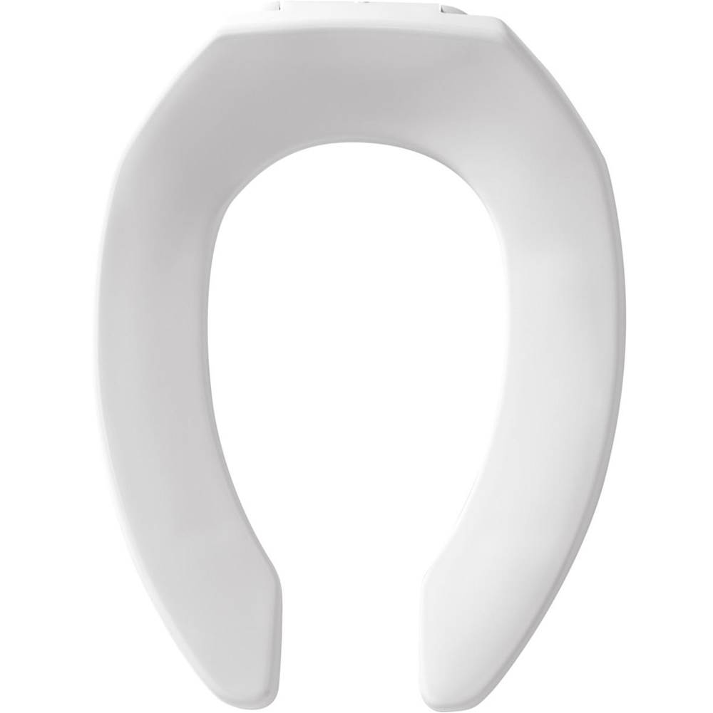 Bemis Church Elongated Open Front Less Cover Commercial Plastic Toilet Seat in White with STA-TITE® Commercial Fastening System™ Self-Sustaining Check Hinge