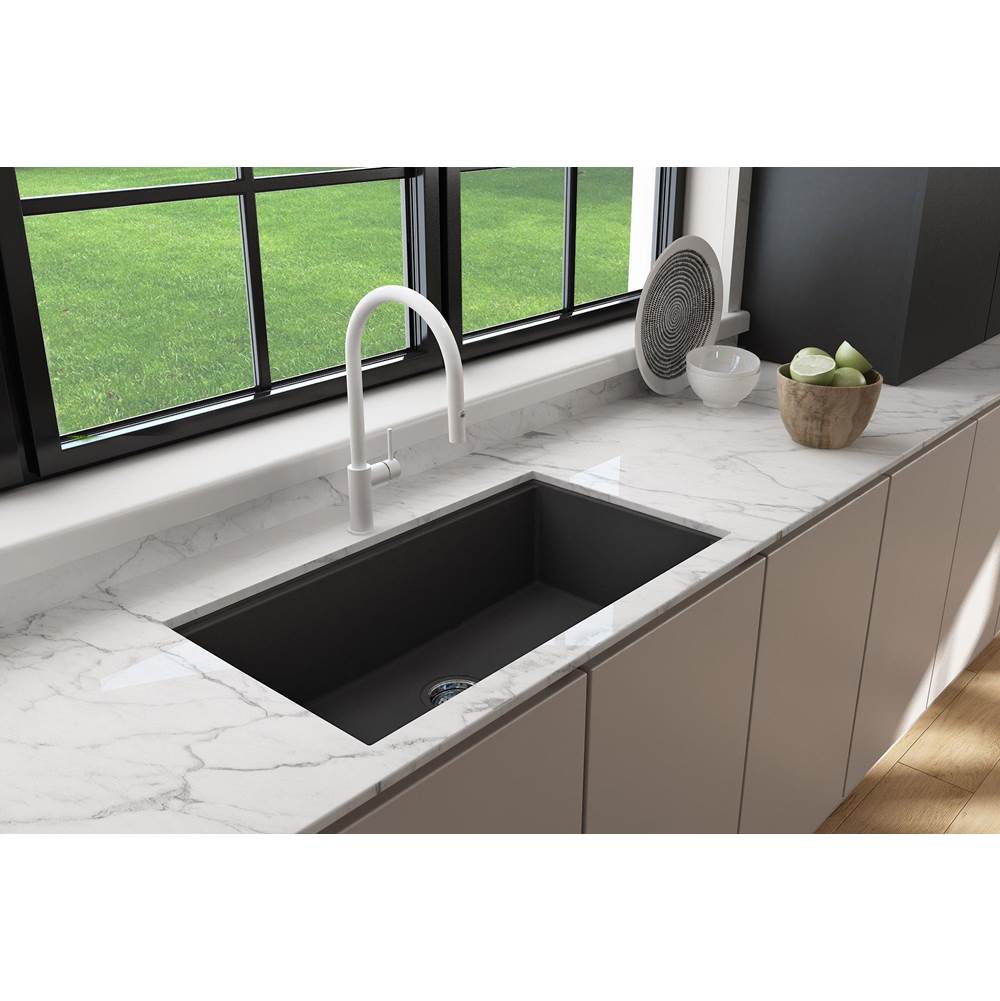 BOCCHI Baveno Lux Dual-Mount 34''. Single Bowl Granite Composite Kitchen Sink with Integrated Workstation and Accessories in Matte Black