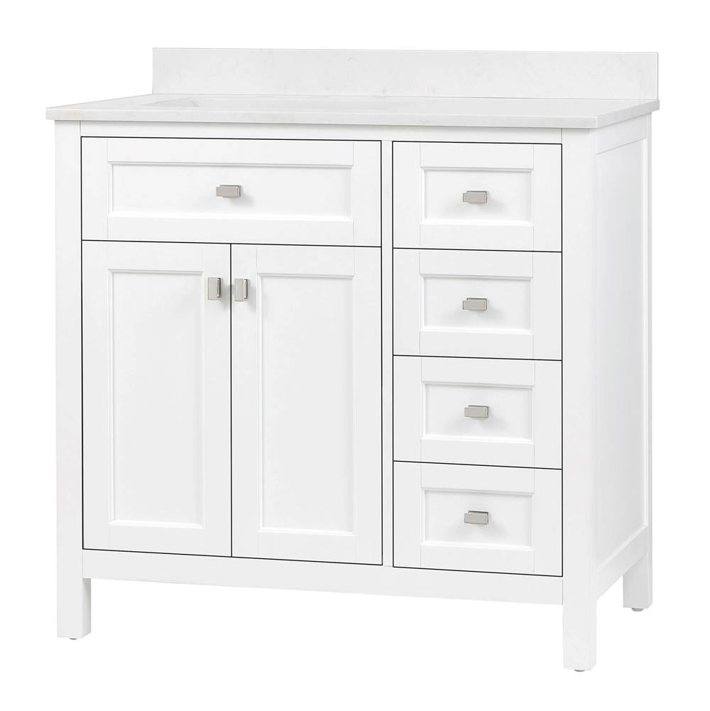 Cahaba Designs Juniper 36 in. Vanity in White with Engineered Stone Top and Ceramic Basin