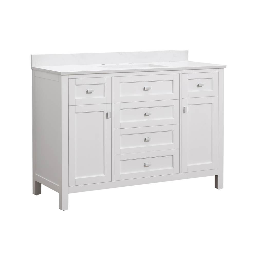 Cahaba Designs Juniper 48 in. Vanity in White with Engineered Stone Top and Ceramic Basin