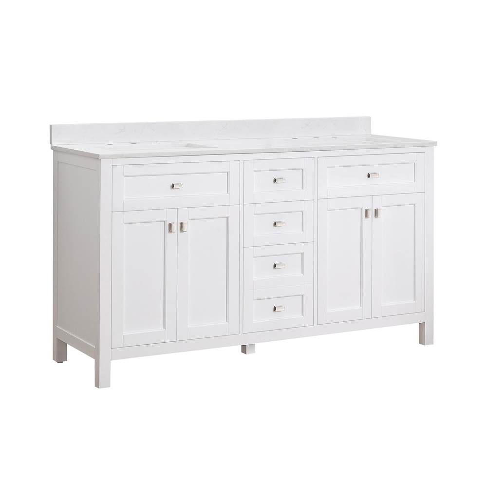 Cahaba Designs Juniper 60 in. Double Vanity in White with Engineered Stone Top and Ceramic Basins