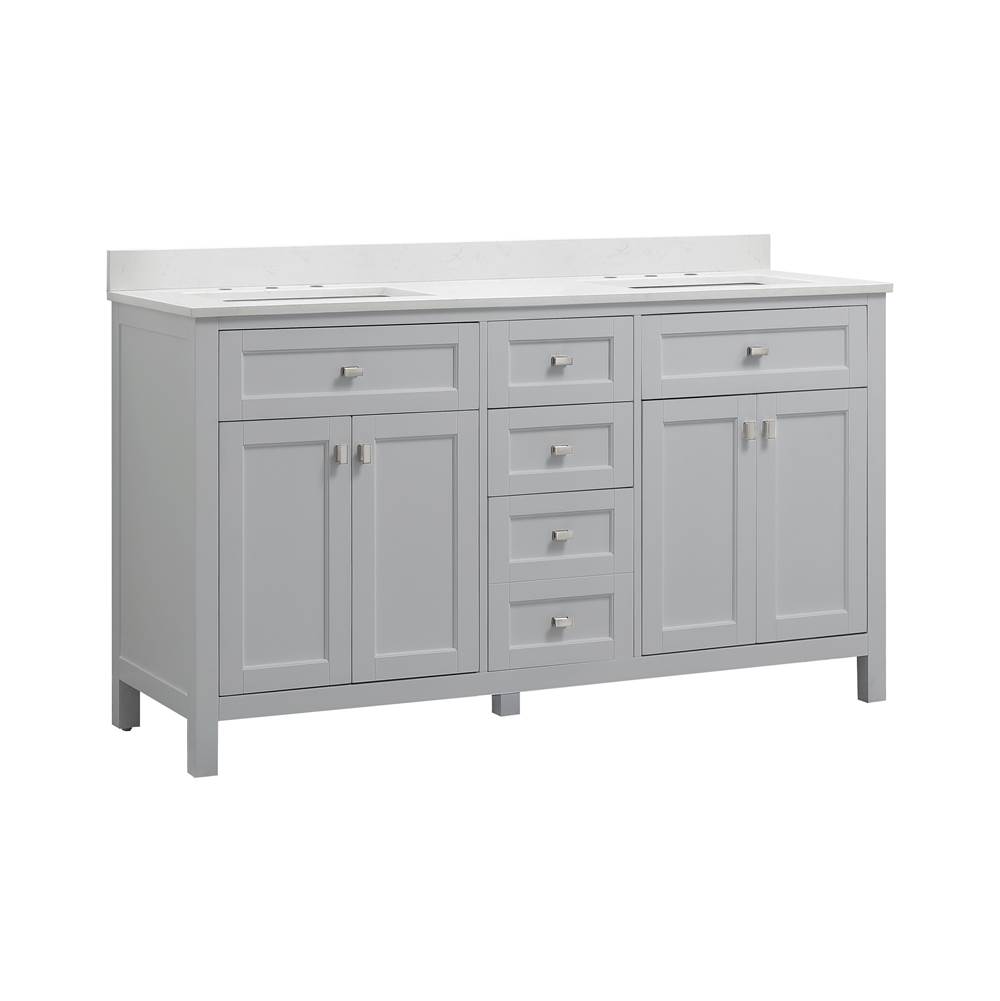 Cahaba Designs Juniper 60 in. Double Vanity in Dove Gray with Engineered Stone Top and Ceramic Basins