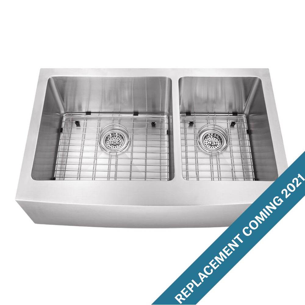 Cahaba Designs Undermount 32-7/8 in. 60/40 Bowl Apron Front 16 Ga. Stainless Steel Kitchen Sink