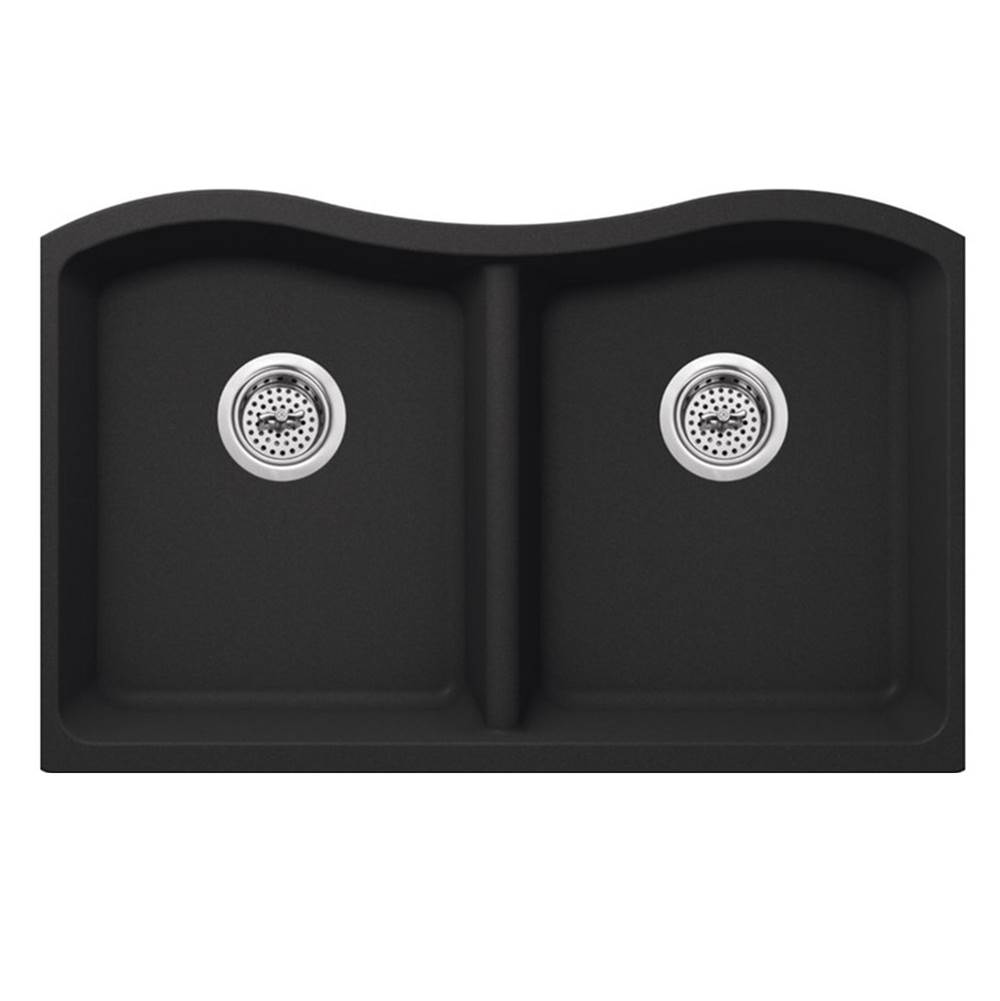 Cahaba Designs Undermount 32-1/2 in. x 20 in. 50/50 Bowl Quartz Kitchen Sink in Onyx Black