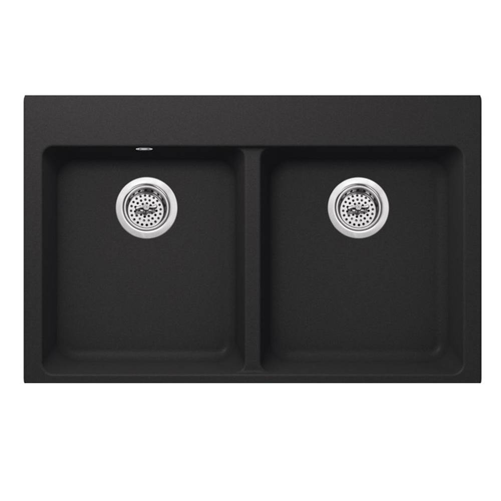 Cahaba Designs Dual Mount 33 in. x 22 in. 50/50 Bowl Quartz Kitchen Sink in Onyx Black