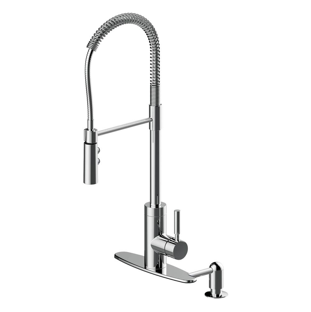 Cahaba Designs Industrial Single Handle Pull-Down Kitchen Faucet with Soap Dispenser in Chrome