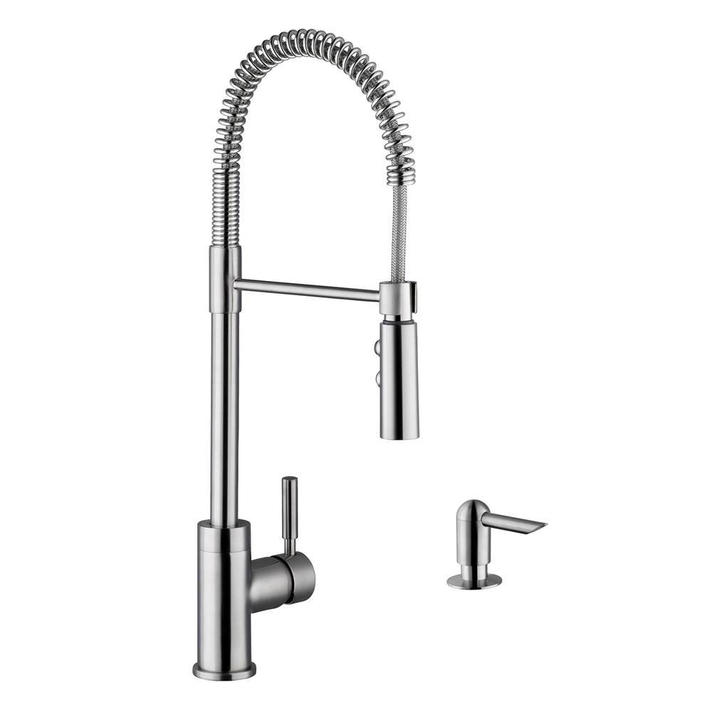 Cahaba Designs Industrial Single Handle Pull-Down Kitchen Faucet with Soap Dispenser in Brushed Nickel