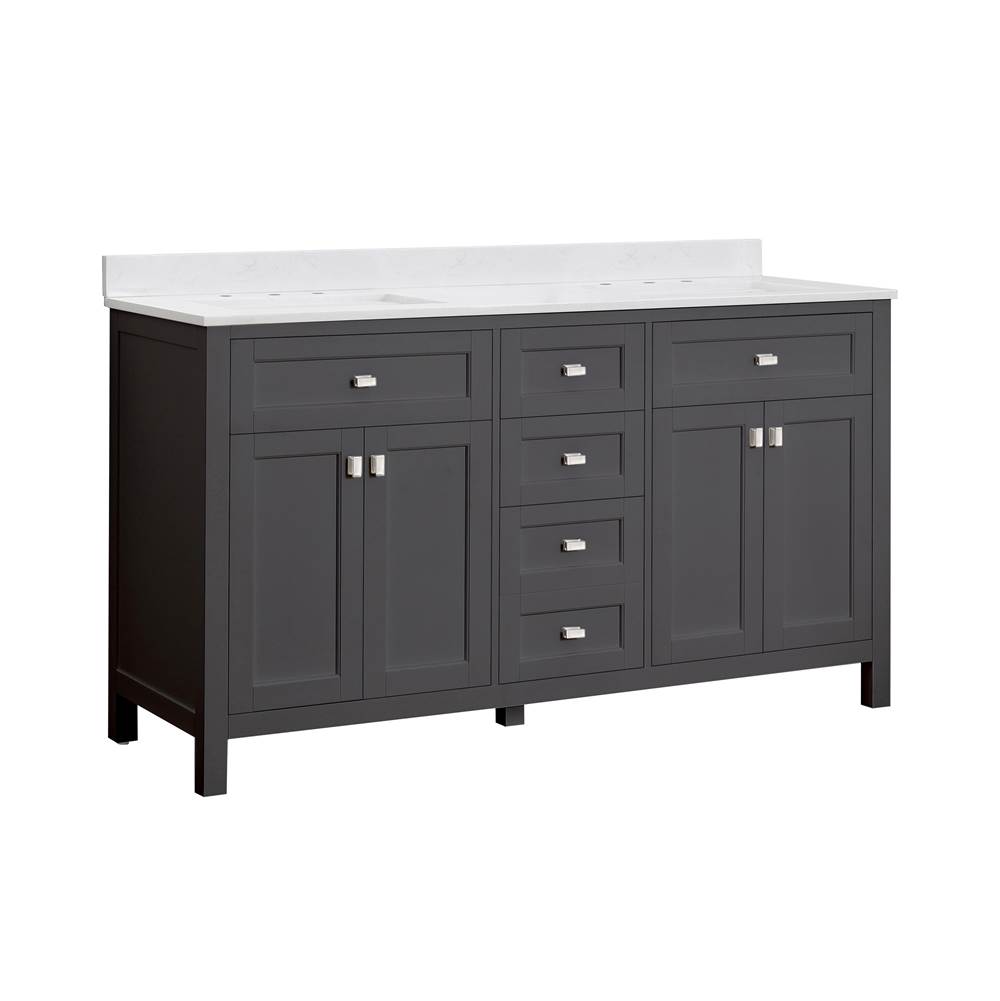 Cahaba Designs Juniper 60 in. Double Vanity in Charcoal Gray with Engineered Stone Top and Ceramic Basins
