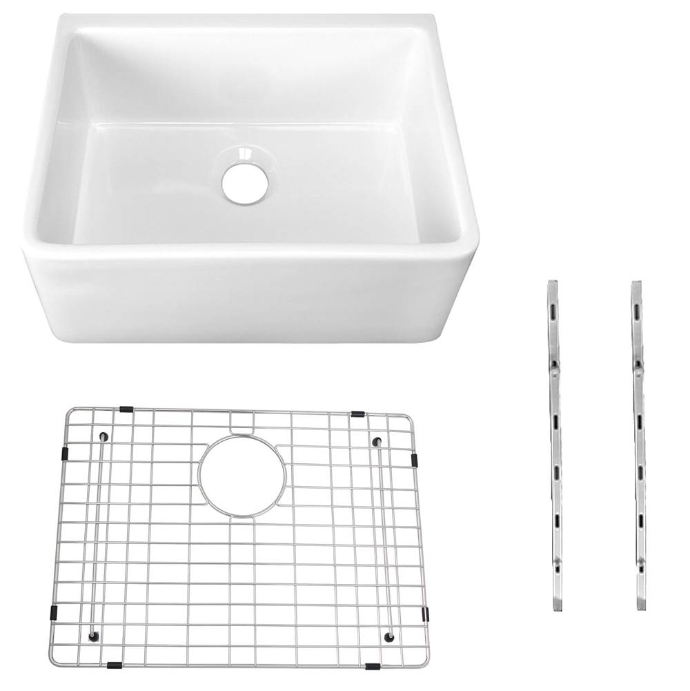 Cahaba Designs 24 in. Single Bowl Farmhouse Fireclay Kitchen Sink with Sink Grid and Mounting Hardware