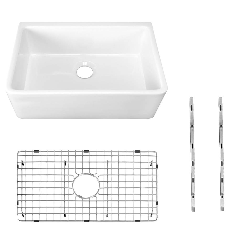 Cahaba Designs 30 in. Single Bowl Farmhouse Fireclay Kitchen Sink with Sink Grid and Mounting Hardware