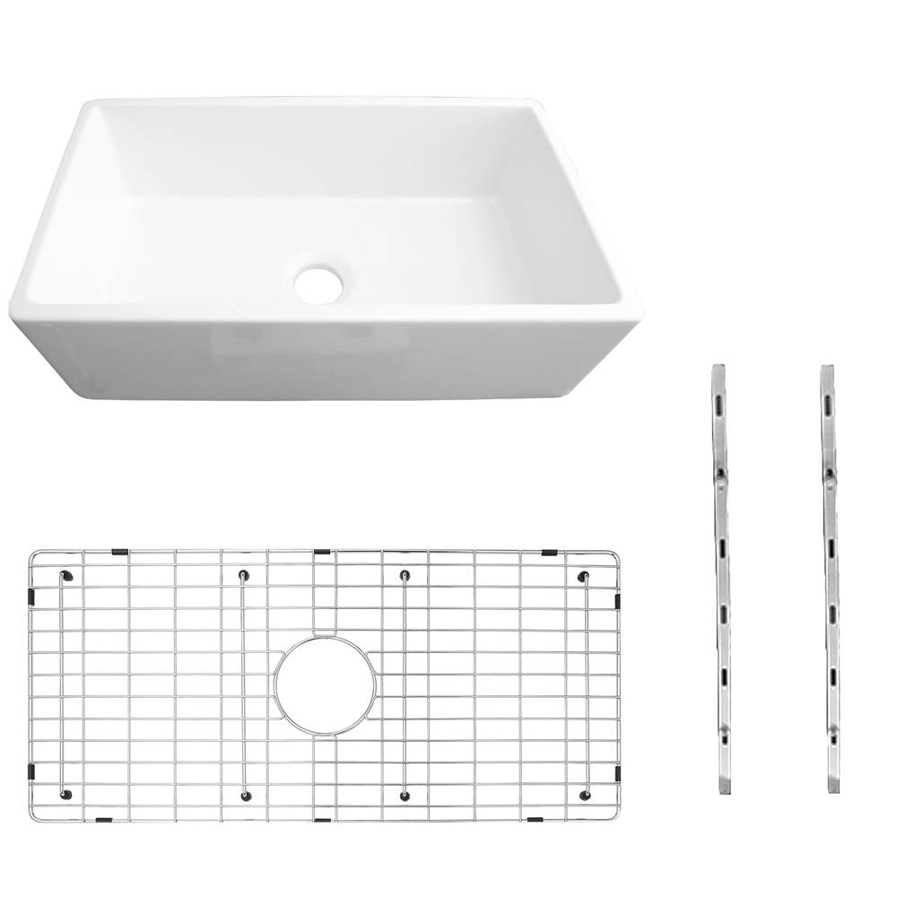 Cahaba Designs 33 in. Single Bowl Farmhouse Fireclay Kitchen Sink with Sink Grid and Mounting Hardware