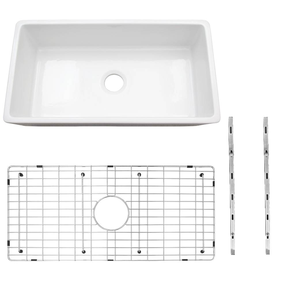 Cahaba Designs 36 in. Single Bowl Farmhouse Fireclay Kitchen Sink with Sink Grid and Mounting Hardware