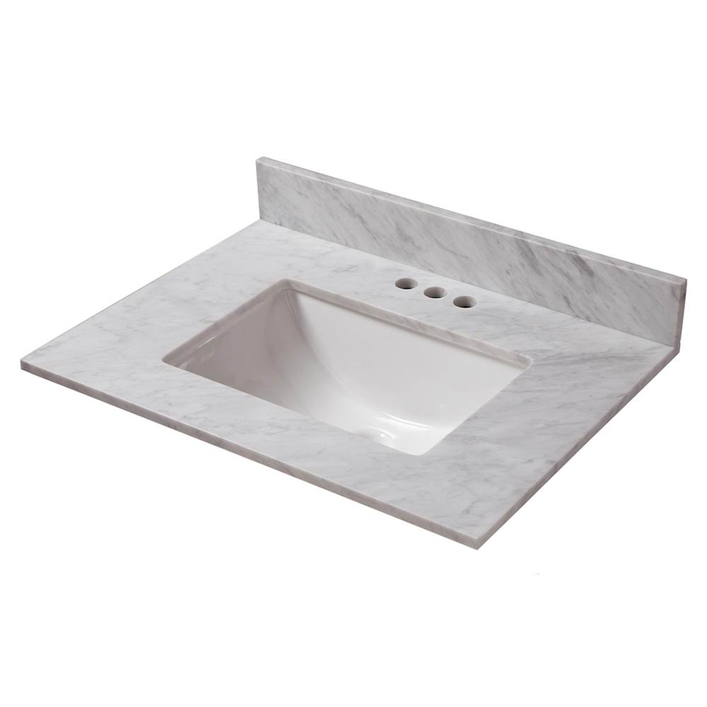 Cahaba Designs 25 in. x 22 in. Carrara Marble Vanity Top with Trough Basin and 4 in. Faucet Spread