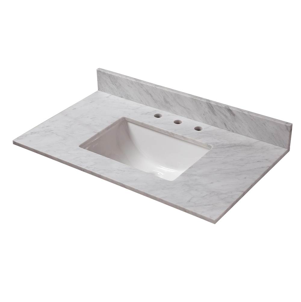 Cahaba Designs 37 in. x 22 in. Carrara Marble Vanity Top with Trough Basin and 8 in. Faucet Spread