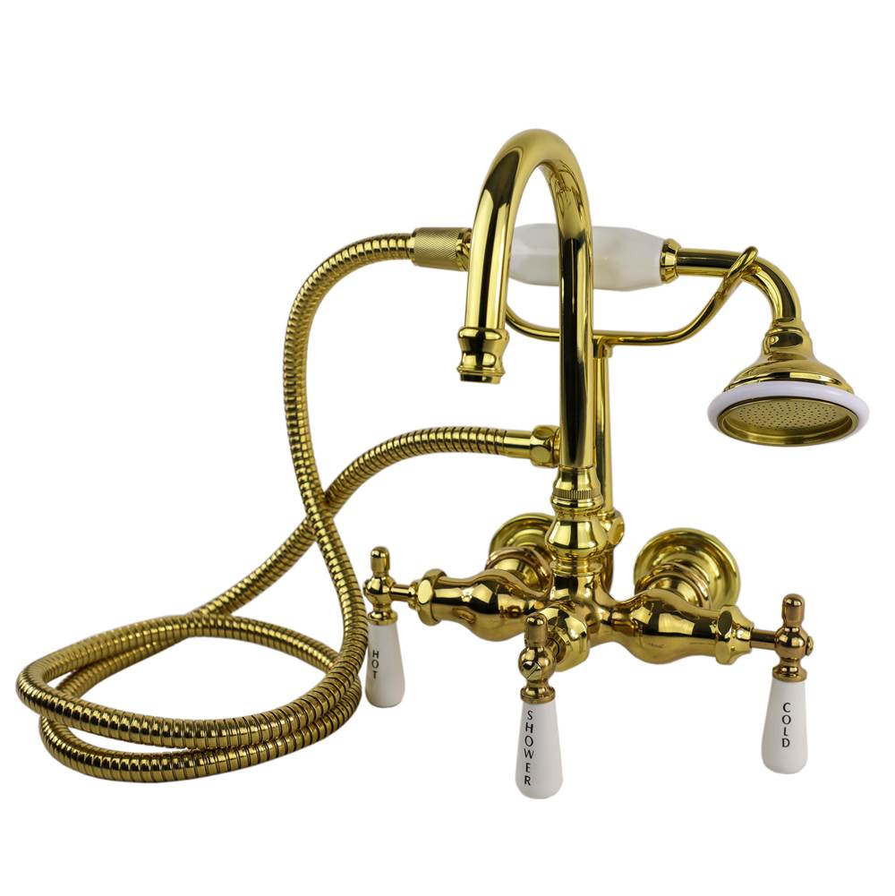 Cahaba Designs Gooseneck Tub Wall Mount Faucet with Handshower in Polished Brass