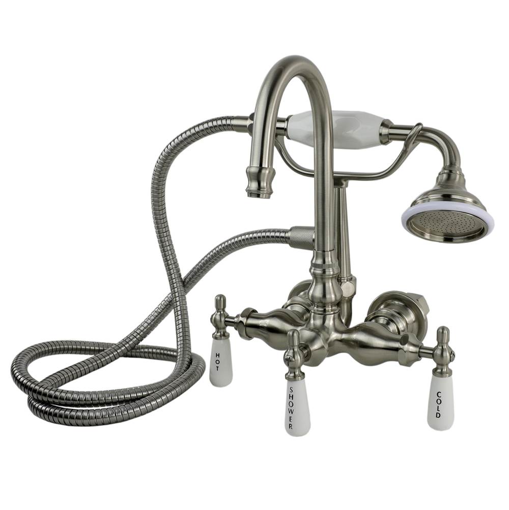 Cahaba Designs Gooseneck Tub Wall Mount Faucet with Handshower in Satin Nickel