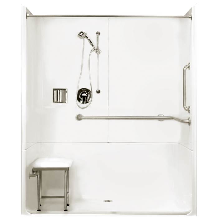 Clarion Bathware 64'' Ada-Compliant 3-Piece Roll-In Shower W/ 3/4'' Threshold - Rear Center Drain
