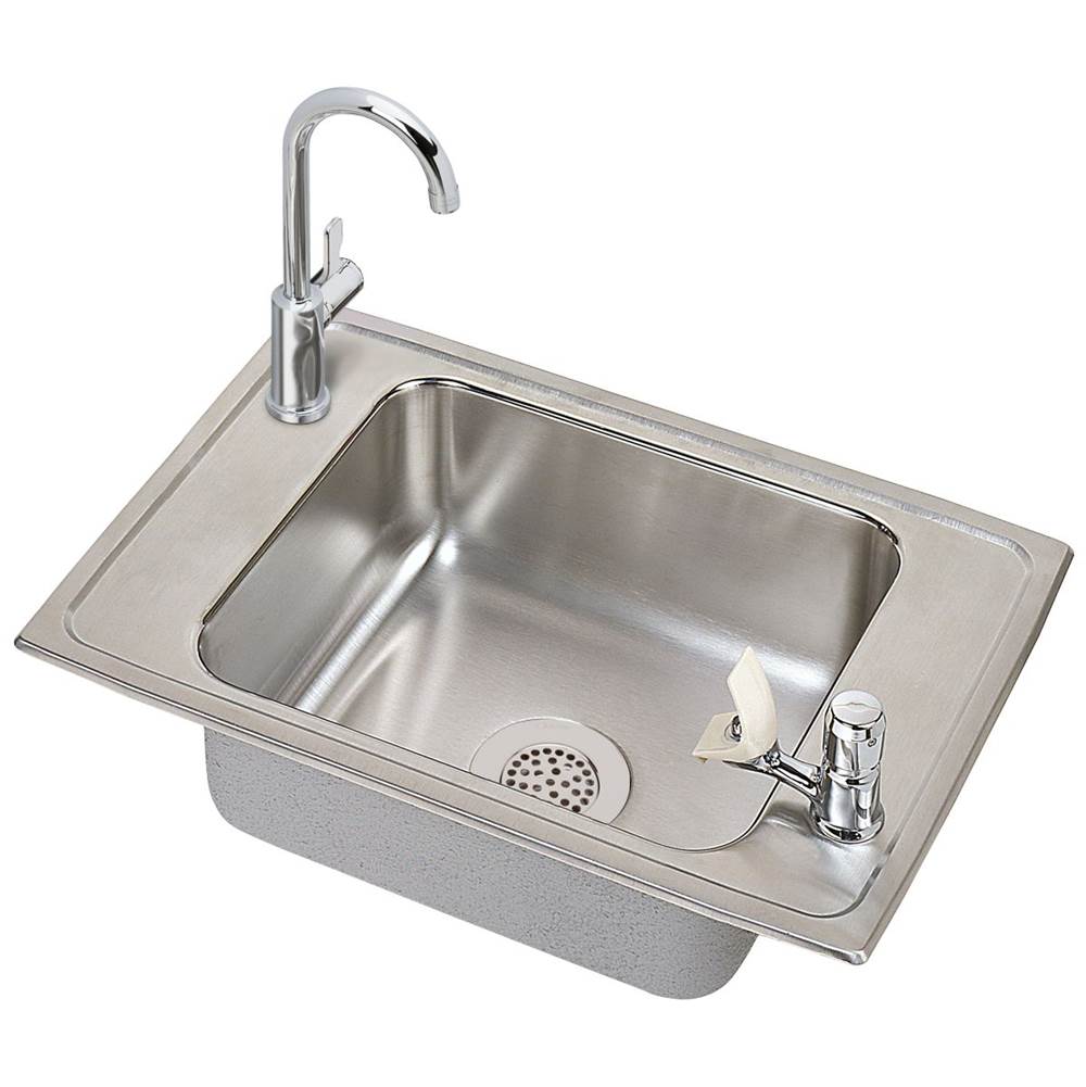 Elkay Celebrity Stainless Steel 25'' x 17'' x 6-7/8'', 2-Hole Single Bowl Drop-in Classroom Sink and Faucet / Vandal-resistant Bubbler Kit