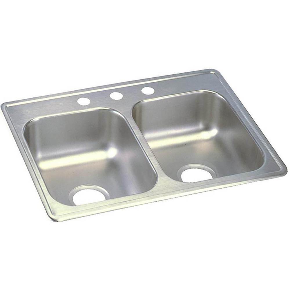 Elkay Dayton Stainless Steel 25'' x 19'' x 6-5/16'', MR2-Hole Equal Double Bowl Drop-in Sink