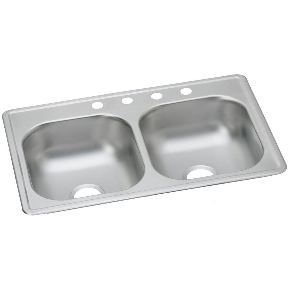 Elkay Dayton Stainless Steel 33'' x 19'' x 6-7/16'', 4-Hole Equal Double Bowl Drop-in Sink
