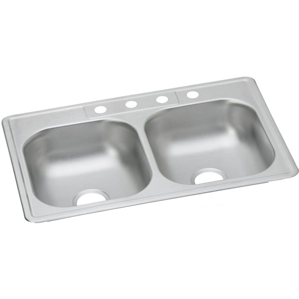Elkay Dayton Stainless Steel 33'' x 21-1/4'' x 6-9/16'', 4-Hole Equal Double Bowl Drop-in Sink