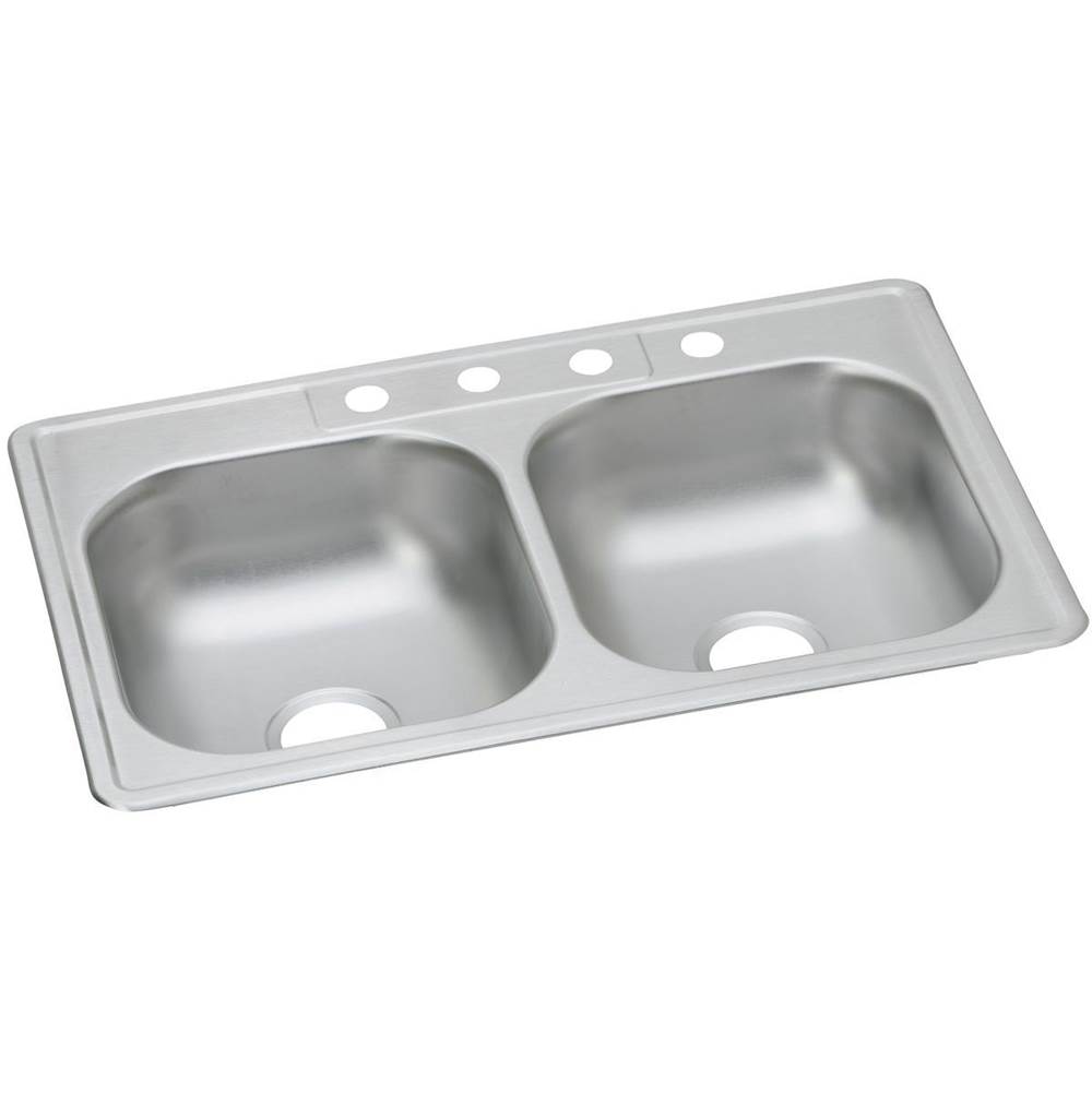 Elkay Dayton Stainless Steel 33'' x 22'' x 6-9/16'', 0-Hole Equal Double Bowl Drop-in Sink