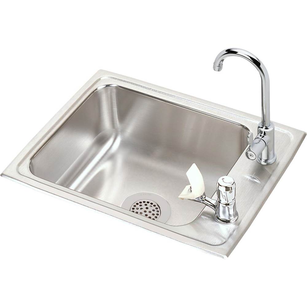 Elkay Lustertone Classic Stainless Steel 22'' x 17'' x 7-5/8'', Single Drop-in Classroom Sink Plus Faucet/Bubbler Kit