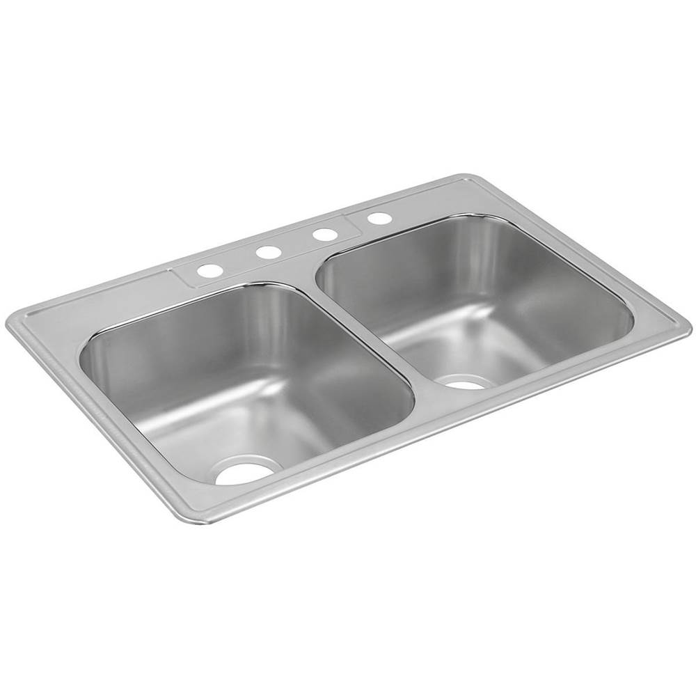 Elkay Dayton Stainless Steel 33'' x 22'' x 8-3/16'', 5-Hole Equal Double Bowl Drop-in Sink