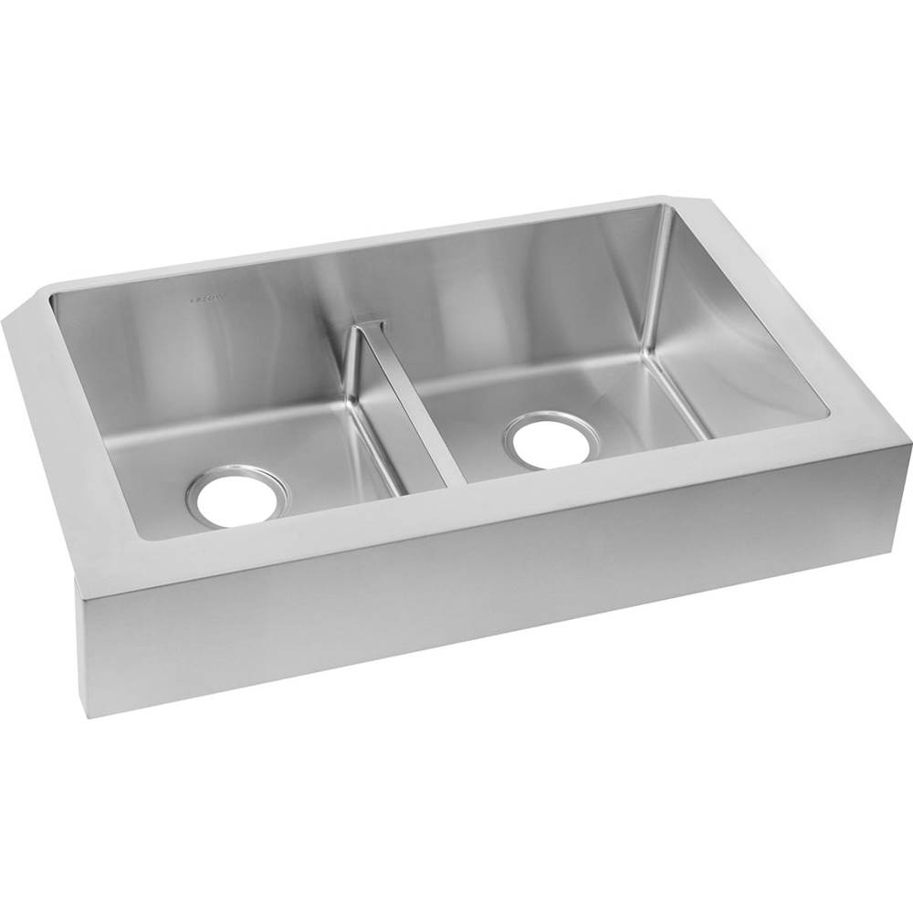 Elkay Crosstown 18 Gauge Stainless Steel 35-7/8'' x 20-1/4'' x 9'', Equal Double Bowl Farmhouse Sink with Aqua Divide