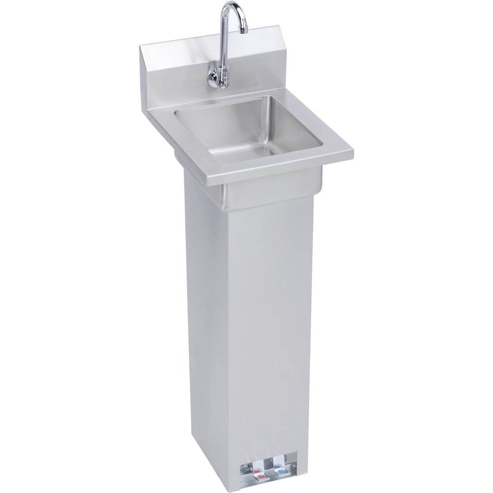 Elkay Stainless Steel 14'' x 16-1/2'' x 42'' 18 Gauge Hand Sink with Pedestal Base Foot Valve and Faucet