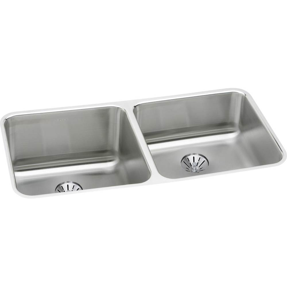 Elkay Lustertone Classic Stainless Steel 30-3/4'' x 18-1/2'' x 10'', Equal Double Bowl Undermount Sink with Right Perfect Drain