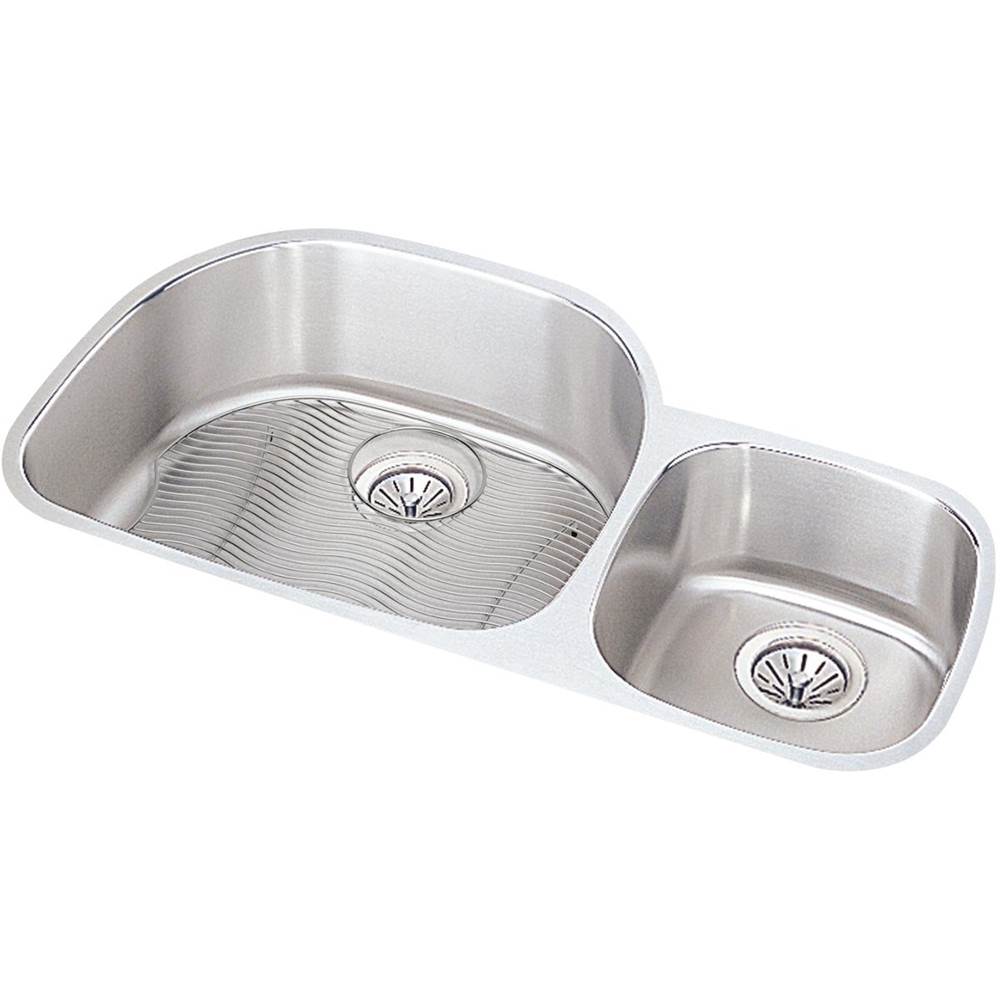 Elkay Lustertone Classic Stainless Steel, 36-1/4'' x 21-1/8'' x 7-1/2'', Offset 60/40 Double Bowl Undermount Sink Kit